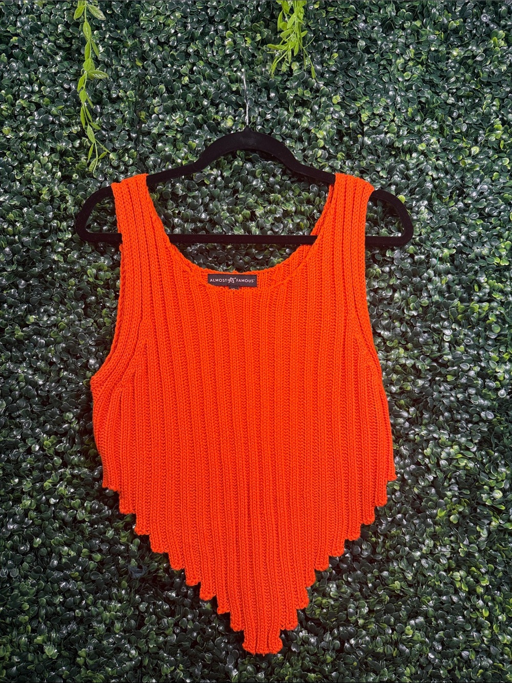 Almost Famous Bright Orange Point-Hem Ribbed Tank